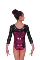 Justaucorps de gymnastique à manches 3/4 et col en V pour filles Belle Shine