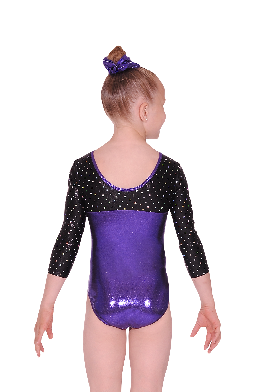 Justaucorps de gymnastique à manches 3/4 et col en V pour filles Belle Shine