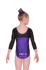 Justaucorps de gymnastique à manches 3/4 et col en V pour filles Belle Shine