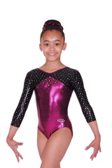 Justaucorps de gymnastique à manches 3/4 et col en V pour filles Belle Shine