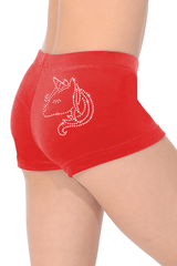 Short taille basse en velours lisse avec motif licorne