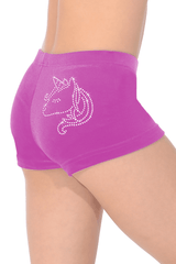 Short taille basse en velours lisse avec motif licorne